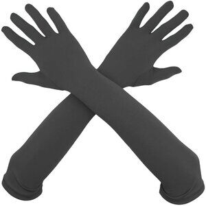 Women's Elbow Length Full Finger Satin Dark Gray Gloves Stretchy Party Costume